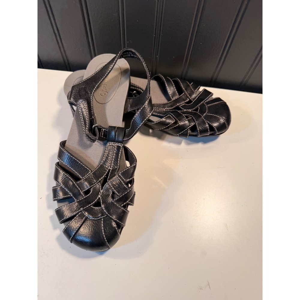 Baretraps Athens Black Fisherman Sandals Woven Strappy Flats WRS17-12408-003-78